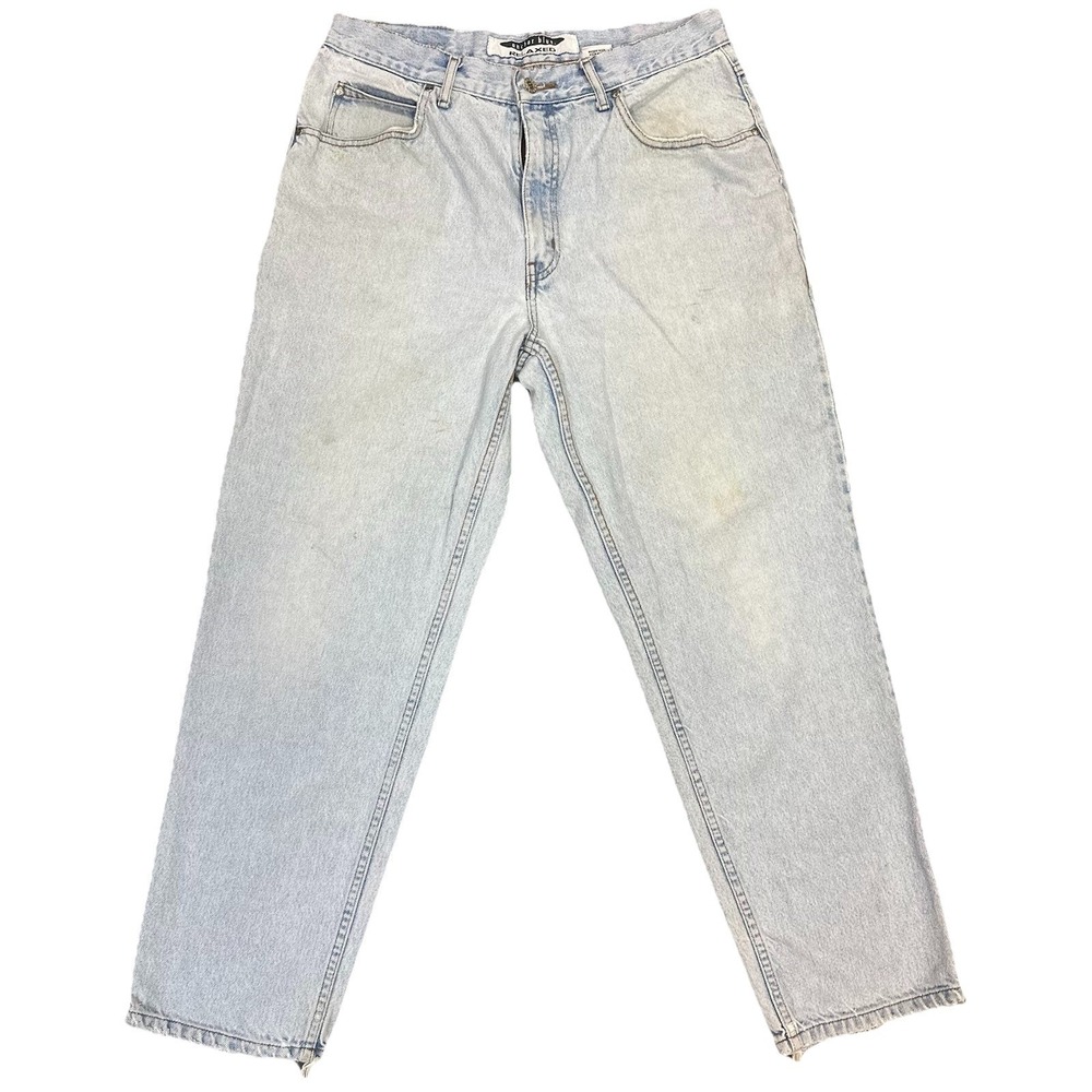 Y2K Anchor Blue Baggy Jeans 34x29 Thrashed Grunge Skater Distressed Vintage Pant